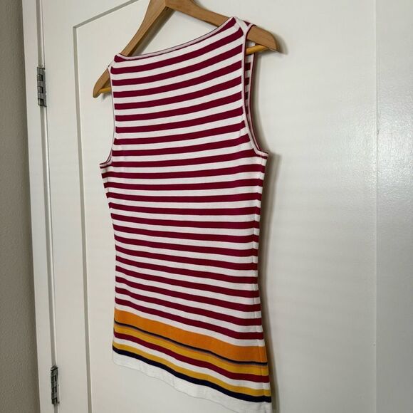 Loro Piana Tank Top Sz 46 White Fuchsia Striped Sleeveless N Neck Stretch Summer - Picture 8 of 14